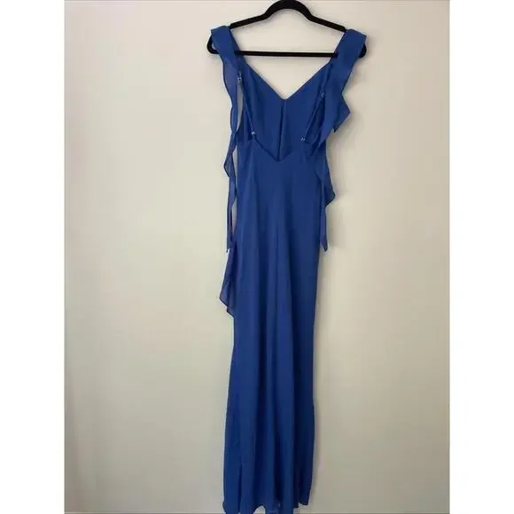 Revolve Amanda Uprichard Cantara Gown Cobalt blue ruffle design  S New $277 msrp - Picture 9 of 9